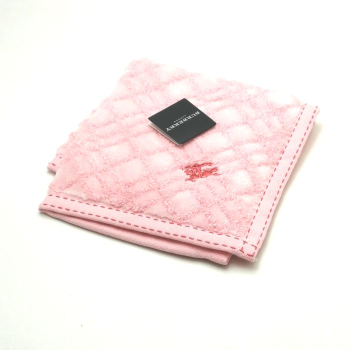 当店でのお買物でSPUトータルP10倍～メール便対応OK【売れ筋】【未使用ハンカチ】BURBERRYバーバリータオルハンカチ【ピンク系】