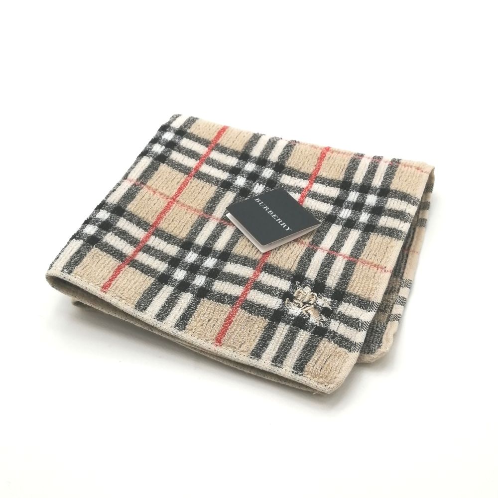 月初も当店でお買い物♪全品P10倍メール便対応OK【売れ筋】【限定1枚】【未使用ハンカチ】BURBERRYバーバリータオルハンカチ【ベージュ系】のサムネイル