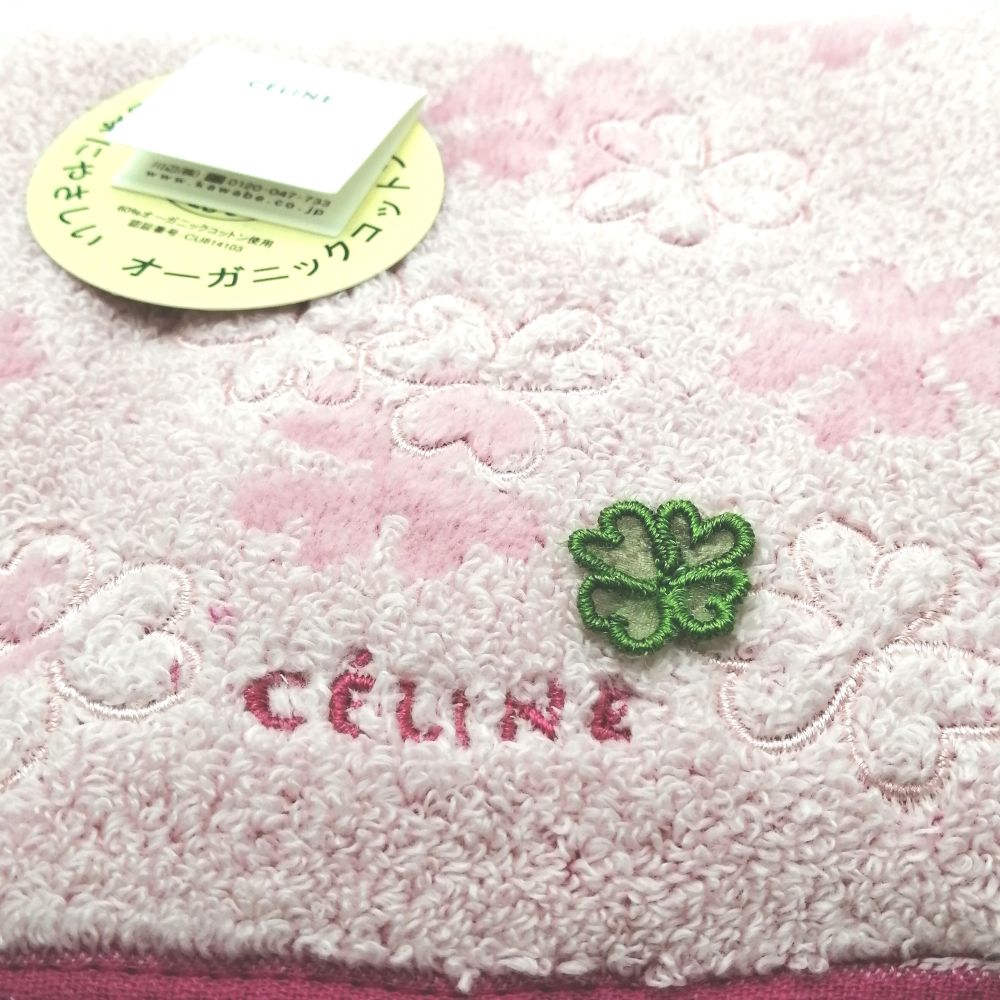 服飾雑貨　リストのブラックフライデー♪全品P10倍メール便対応OK【売れ筋】　【未使用ハンカチ】CELINEセリーヌタオルハンカチ【ピンク系】｜アングル2