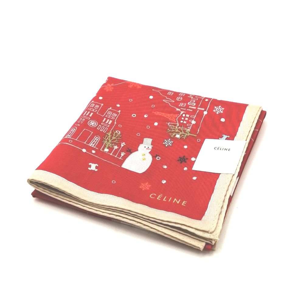月末も当店でお買い物♪全品P10倍メール便対応OK【売れ筋】　【未使用ハンカチ】CELINEセリーヌハンカチ【レッド系】