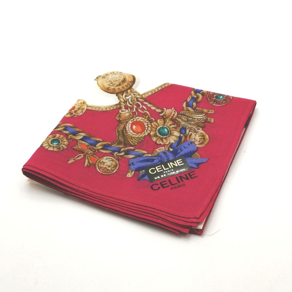 月末も当店でお買い物♪全品P10倍メール便対応OK【売れ筋】　【未使用ハンカチ】CELINEセリーヌハンカチ【レッド系】