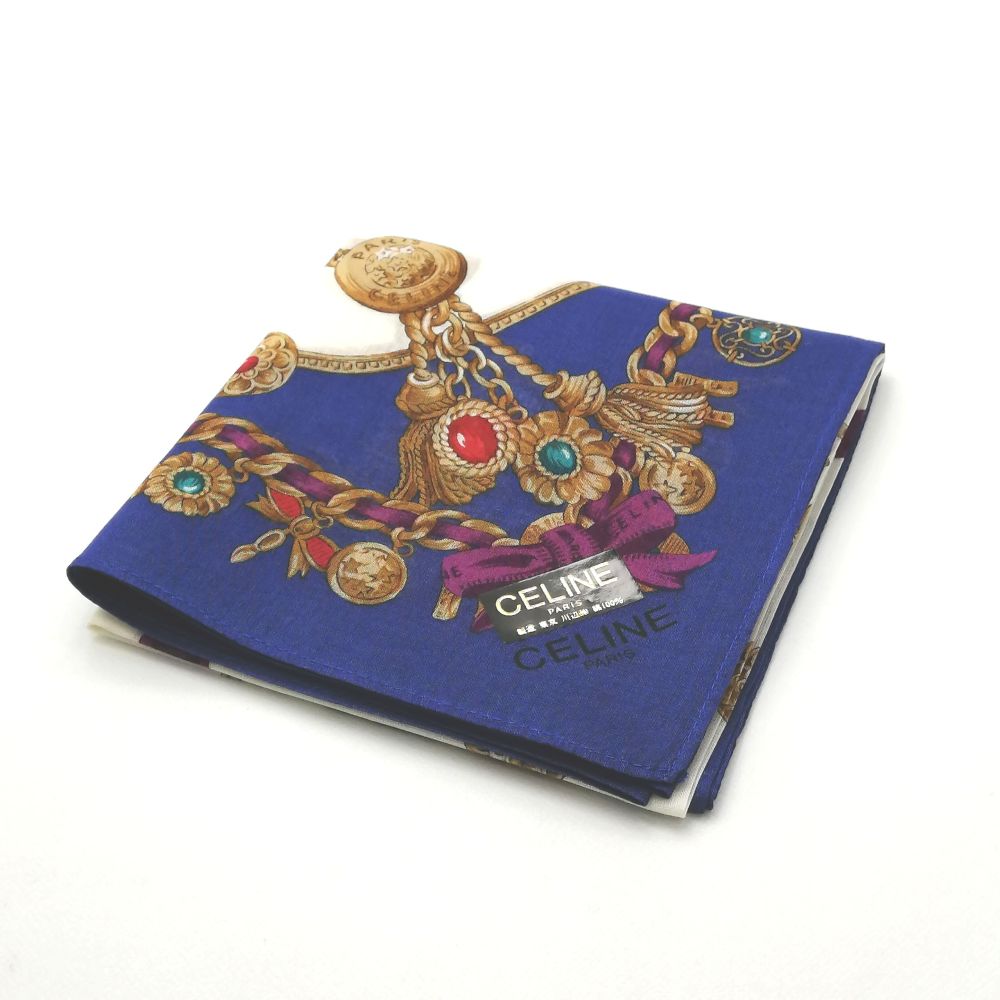 月末も当店でお買い物♪全品P10倍メール便対応OK【売れ筋】　【未使用ハンカチ】CELINEセリーヌハンカチ【ネイビー系】