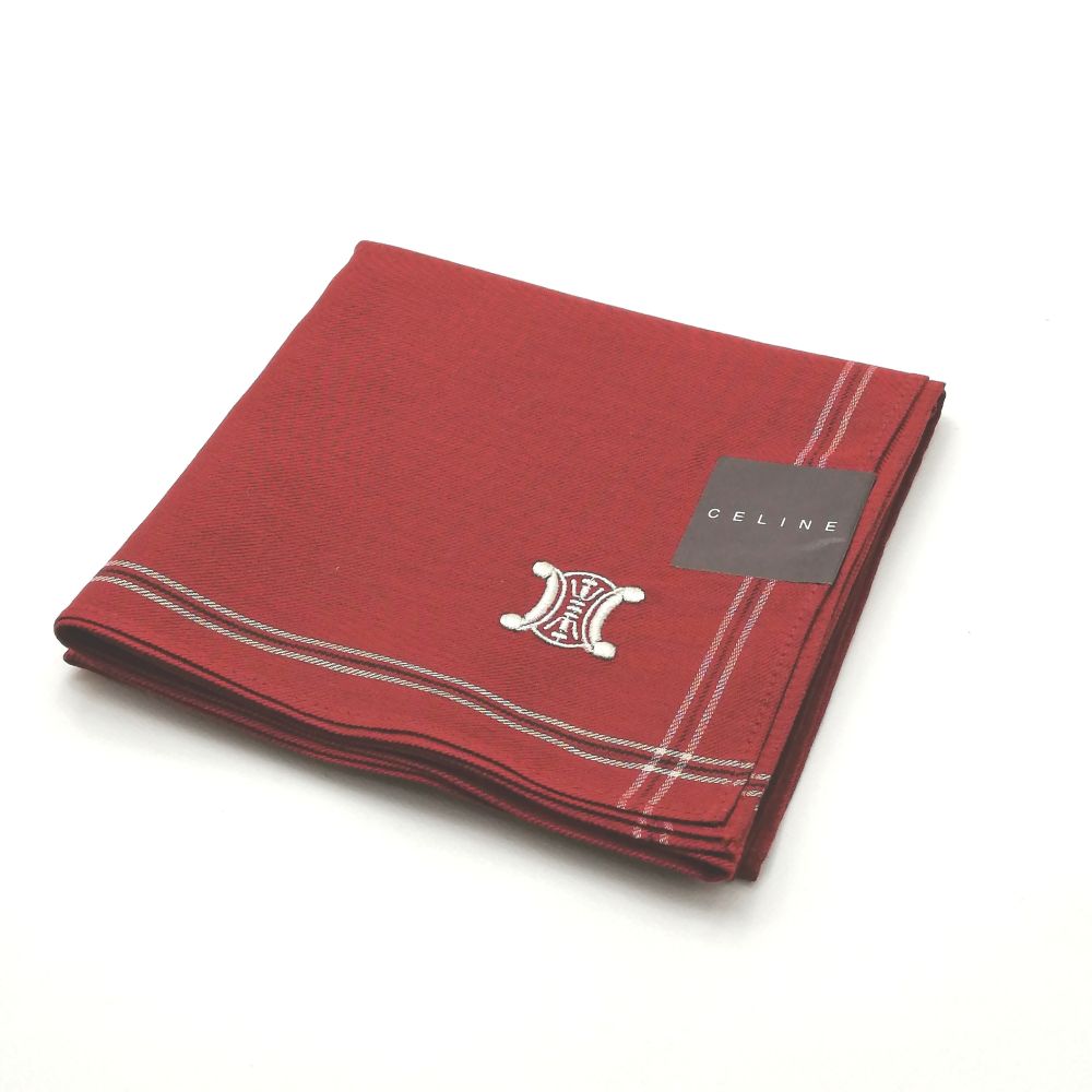 月末も当店でお買い物♪全品P10倍メール便対応OK【売れ筋】　【未使用ハンカチ】CELINEセリーヌハンカチ【レッド系】