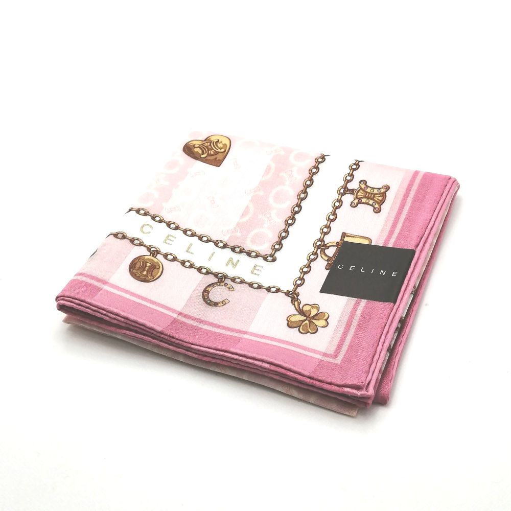 月末も当店でお買い物♪全品P10倍メール便対応OK【売れ筋】　【未使用ハンカチ】CELINEセリーヌハンカチ【ピンク系】