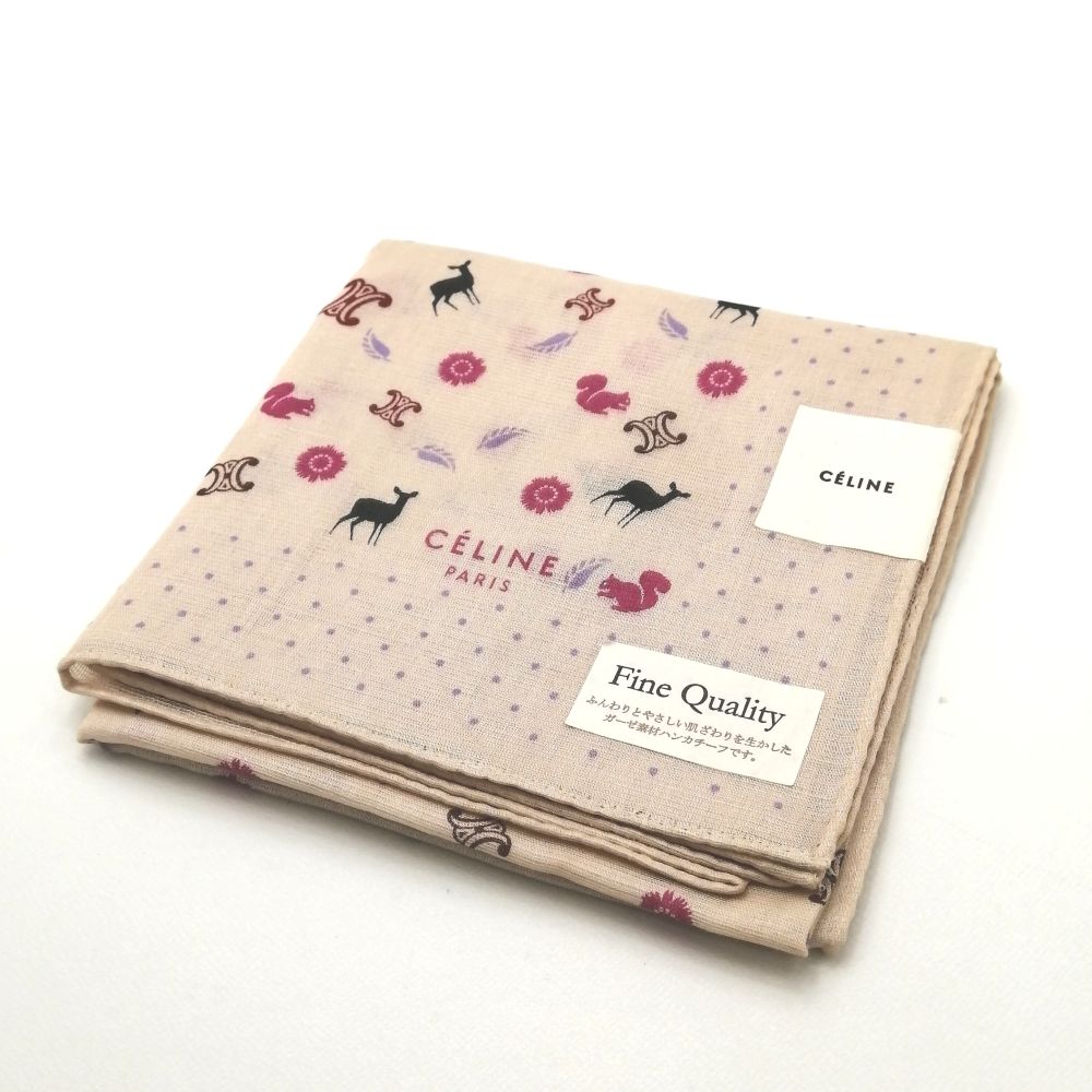 月末も当店でお買い物♪全品P10倍メール便対応OK【売れ筋】　【未使用ハンカチ】CELINEセリーヌハンカチ【ベージュ系】