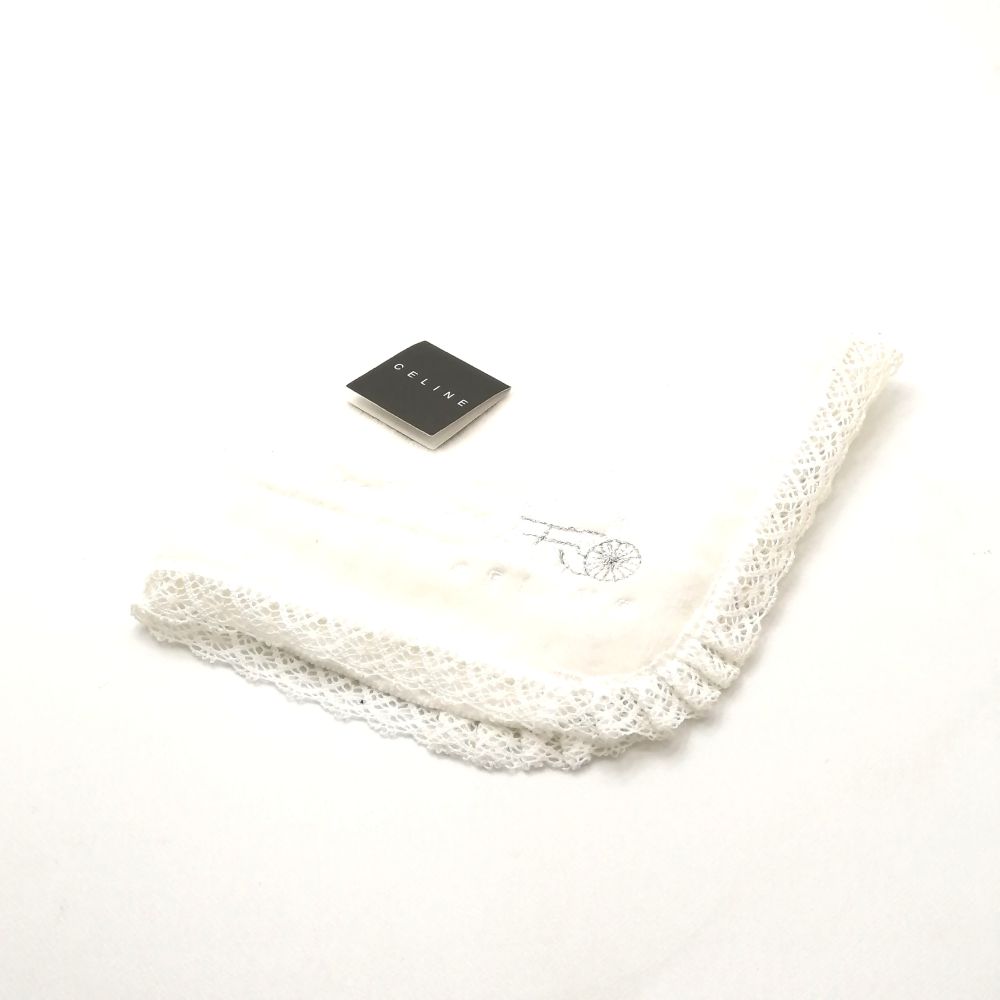 今週もやります♪全品P10倍メール便対応OK【売れ筋】　【未使用ハンカチ】CELINEセリーヌタオルハンカチ【ホワイト系】