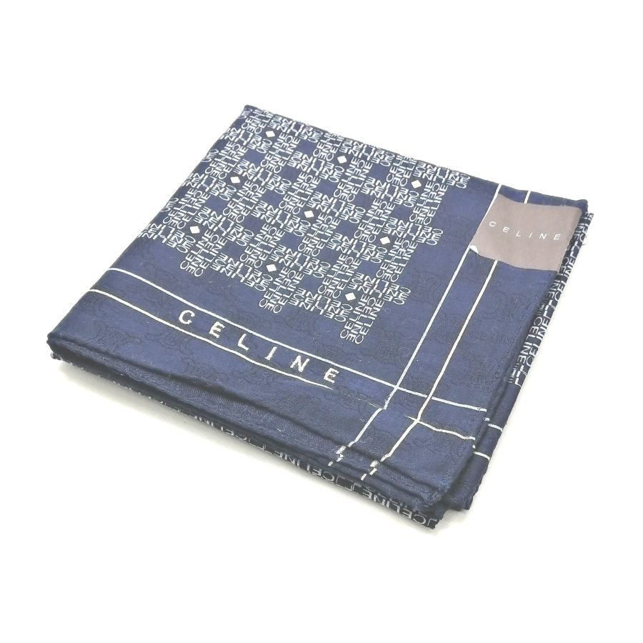月末も当店でお買い物♪全品P10倍メール便対応OK【売れ筋】　【未使用ハンカチ】CELINEセリーヌハンカチ【ネイビー系】