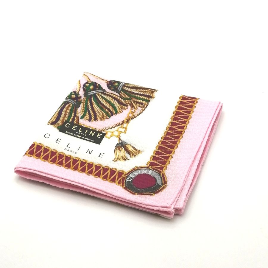 月末も当店でお買い物♪全品P10倍メール便対応OK【売れ筋】　【未使用ハンカチ】CELINEセリーヌハンカチ【ピンク系】