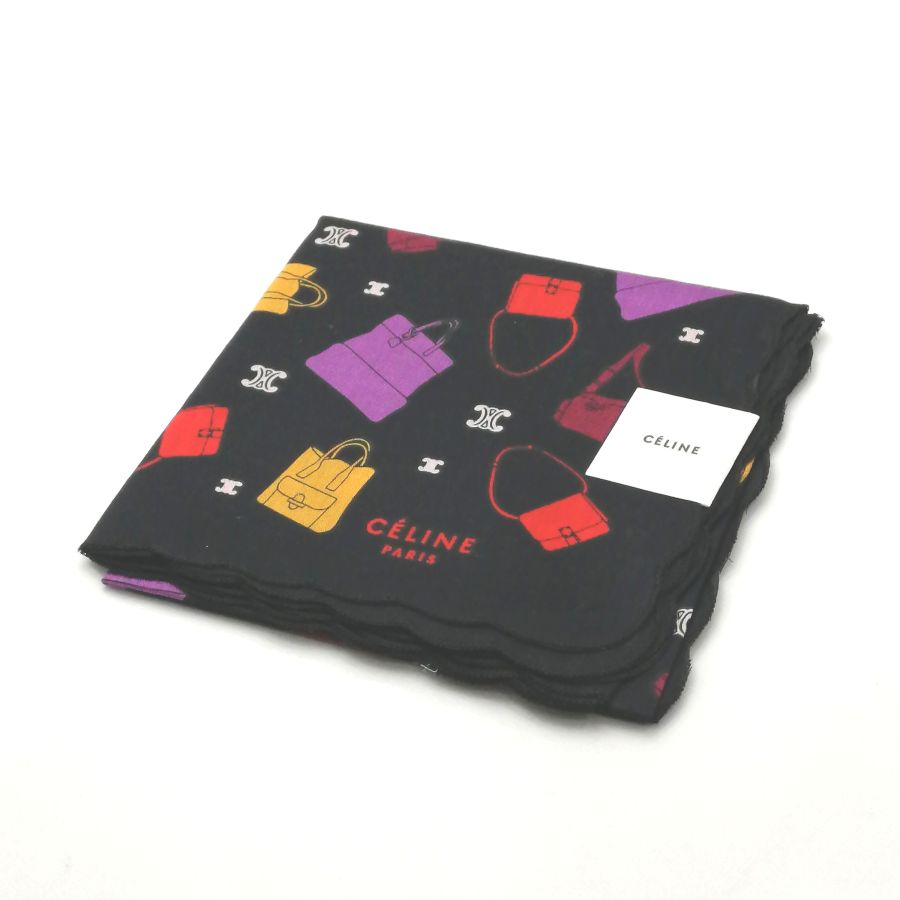 月末も当店でお買い物♪全品P10倍メール便対応OK【売れ筋】　【未使用ハンカチ】CELINEセリーヌハンカチ【ブラック系】