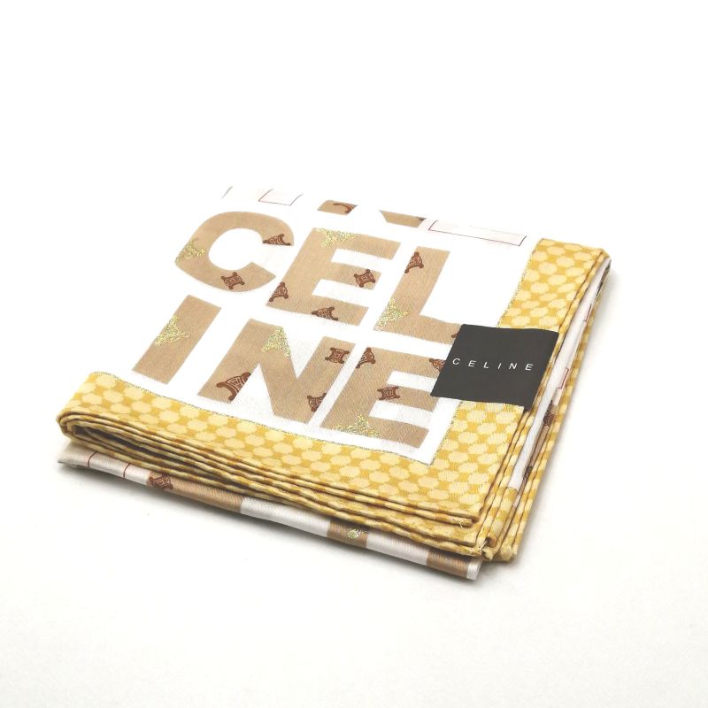 お買い物マラソン♪全品P10倍メール便対応OK【売れ筋】　【未使用ハンカチ】CELINEセリーヌハンカチ【ホワイト系】