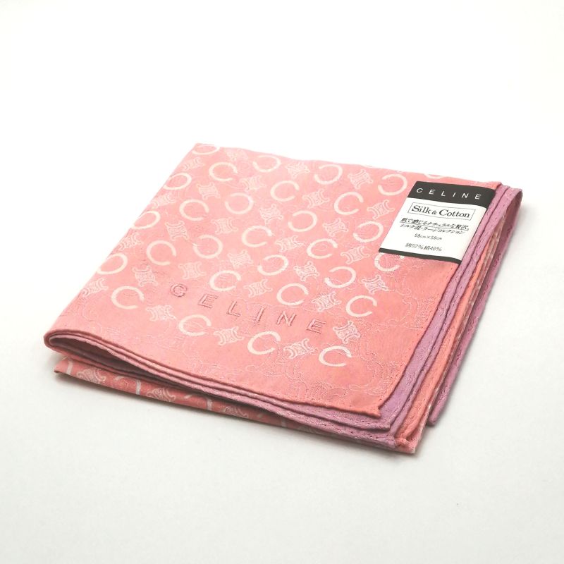 お買い物マラソン♪全品P10倍メール便対応OK【売れ筋】【未使用ハンカチ】CELINEセリーヌハンカチ【ピンク系】