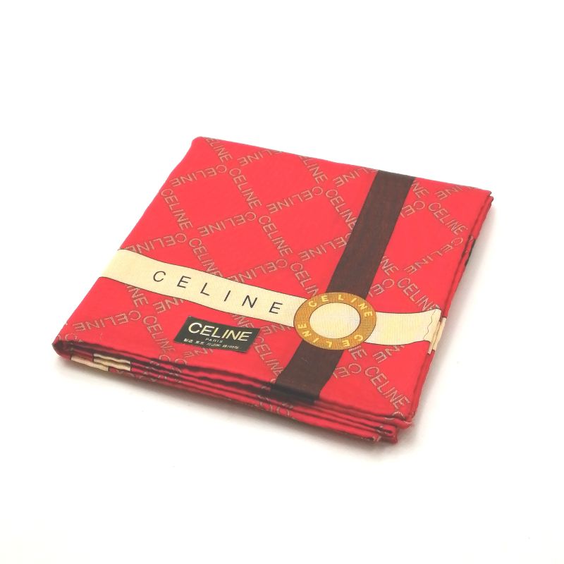 お買い物マラソン♪全品P10倍メール便対応OK【売れ筋】　【未使用ハンカチ】CELINEセリーヌハンカチ【レッド系】