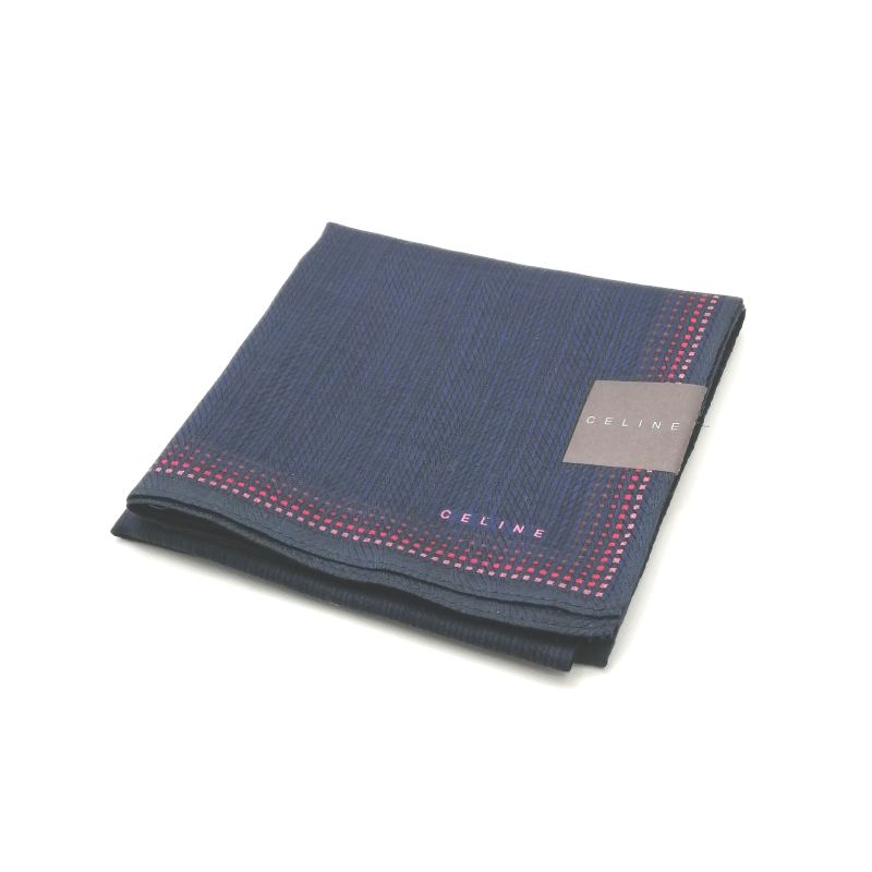 Sセール後夜祭♪全品P10倍メール便対応OK【売れ筋】【未使用ハンカチ】CELINEセリーヌハンカチ【ネイビー系】