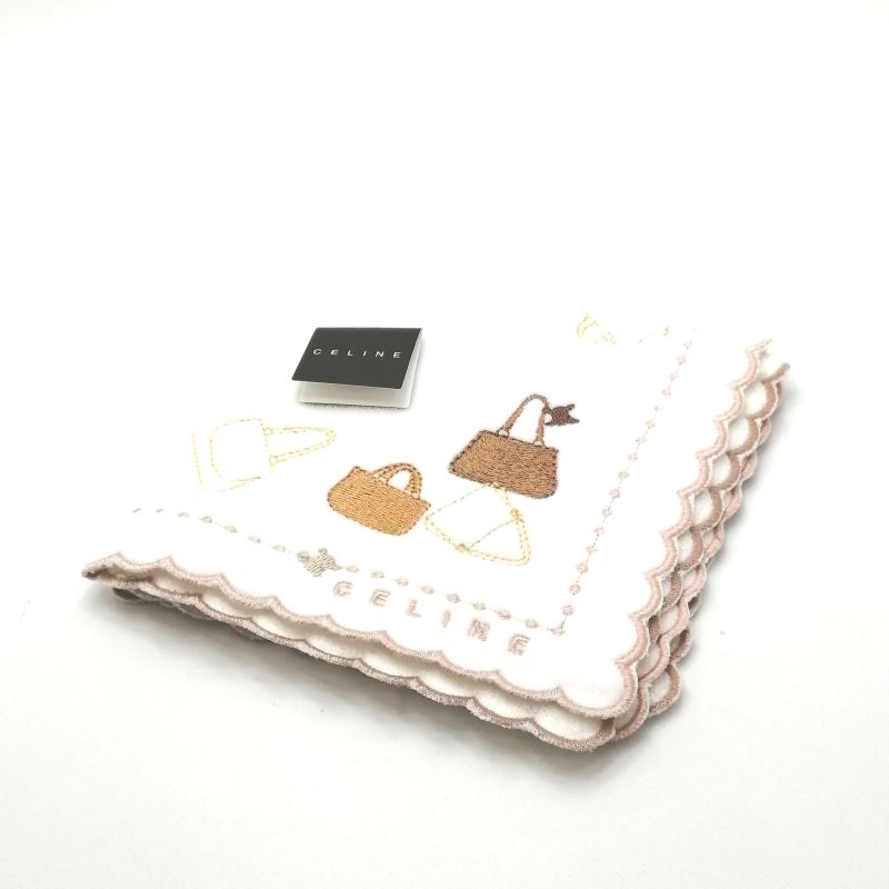 月末も当店でお買い物♪P10倍メール便対応OK【売れ筋】【未使用ハンカチ】CELINEセリーヌタオルハンカチ【ホワイト系】