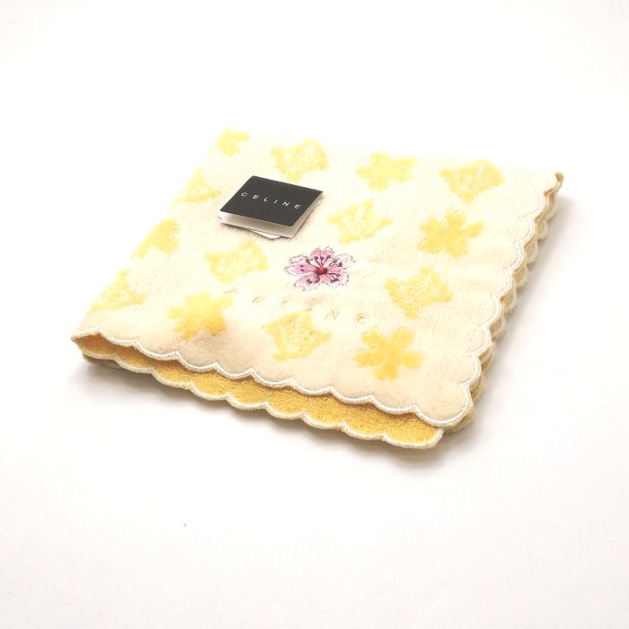 月末も当店でお買物♪全品P10倍メール便対応OK【売れ筋】【未使用ハンカチ】CELINEセリーヌタオルハンカチ【イエロー系】