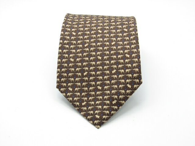 Rakuten - 当店でのお買物でSPUトータルP5倍～♪【中古ネクタイ】【メール便対応OKHUNTINGWORLDハンティングワールドネクタイ【パターン・規則柄系】【ブラウン系】【ランクSA】【ネクタイ中古】