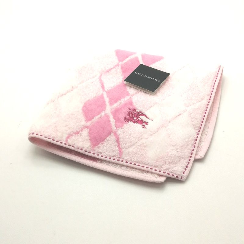 Cotton - 月末も当店でお買物♪全品P10倍メール便対応OK【売れ筋】【未使用ハンカチ】BURBERRYバーバリータオルハンカチ【ピンク系】