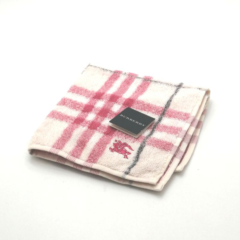 Cotton - 月末も当店でお買物♪全品P10倍メール便対応OK【売れ筋】【訳アリ】【未使用ハンカチ】BURBERRY タオルハンカチ【ピンク系】