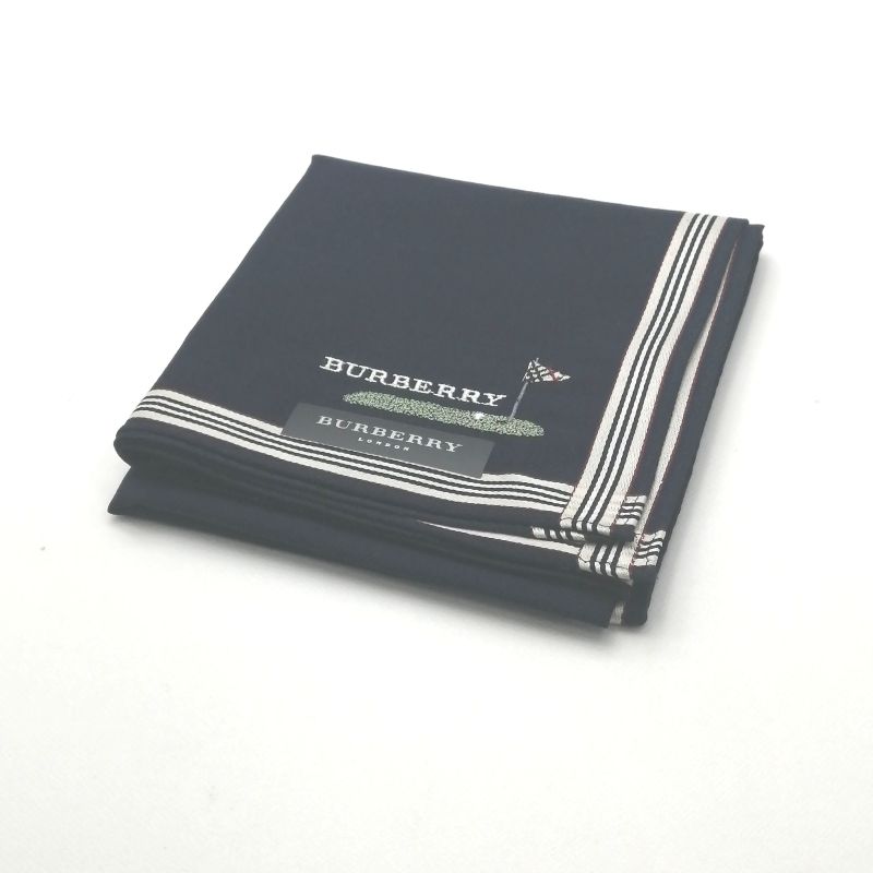 Rakuten - 月末も当店でお買物でお買い物♪P10倍メール便対応OK【売れ筋】【未使用ハンカチ】BURBERRYバーバリーハンカチ【ネイビー系】