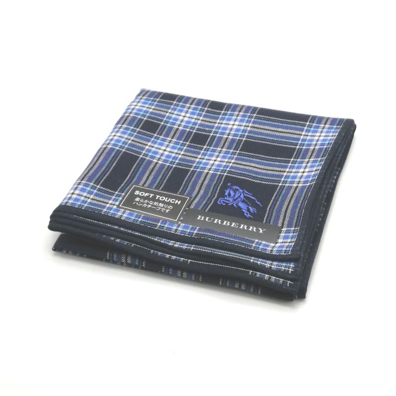スーパーセール♪全品P10倍メール便対応OK【売れ筋】【限定1枚】【未使用ハンカチ】BURBERRYバーバリーハンカチ【ネイビー系】