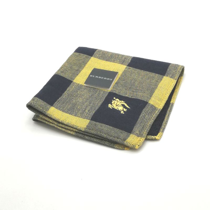 月初も当店でお買物♪P10倍メール便対応OK【売れ筋】【未使用ハンカチ】BURBERRYバーバリータオルハンカチ【ネイビー・イエロー系】