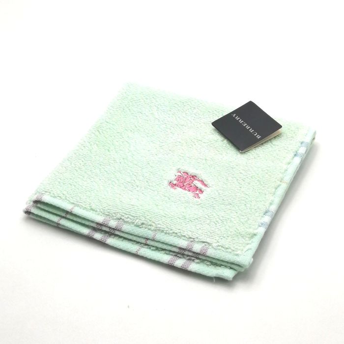 月初も当店でお買物♪P10倍メール便対応OK【売れ筋】【未使用ハンカチ】BURBERRYバーバリータオルハンカチ【グリーン系】