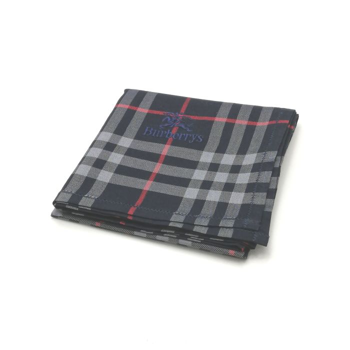 Cotton - 月末も当店でお買物♪全品P10倍メール便対応OK【売れ筋】【現品限り】【未使用ハンカチ】burberrysバーバリーズハンカチ【ネイビー系】