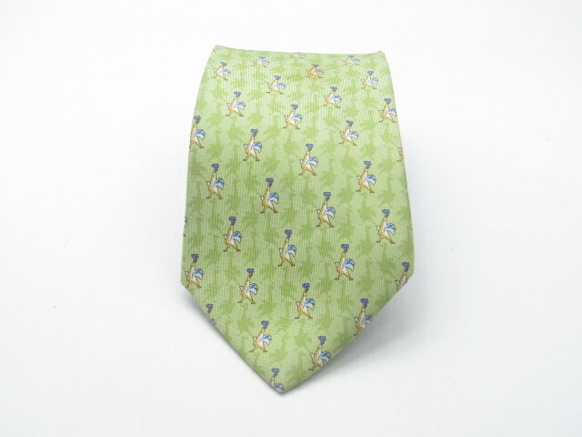 Rakuten - 当店でのお買物でSPUトータルP5倍～♪【売れ筋】【中古ネクタイ】メール便対応OKFerragamoサルバトーレフェラガモネクタイ【パターン・規則柄系】【グリーン系】【ランクAB】【ネクタイ中古】