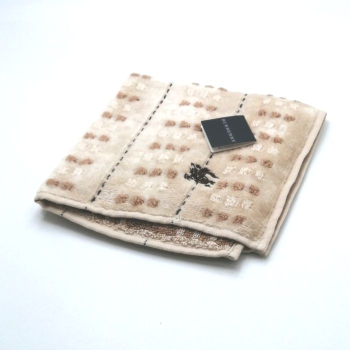 Sセール後夜祭♪全品P10倍メール便対応OK【売れ筋】【未使用ハンカチ】BURBERRYバーバリータオルハンカチ【ベージュ系】