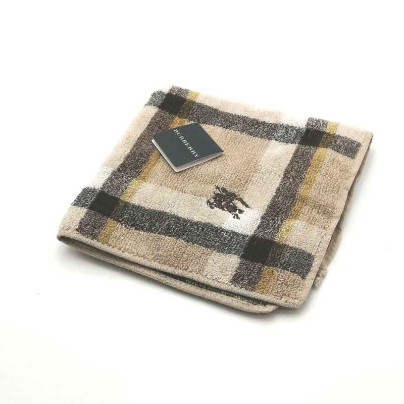 Sセール後夜祭♪全品P10倍メール便対応OK【売れ筋】【未使用ハンカチ】BURBERRYバーバリータオルハンカチ【ブラウン系】