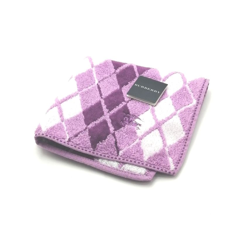 当店でのお買物でSPUトータルP5倍～♪メール便対応OK【売れ筋】【未使用ハンカチ】BURBERRYバーバリータオルハンカチ【パープル系】