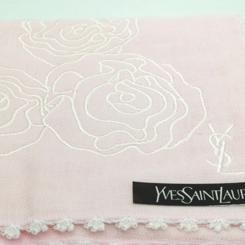 お買い物マラソン♪全品P10倍メール便対応OK【売れ筋】　【未使用ハンカチ】YVESSAINTLAURENTイヴサンローランタオルハンカチ【ピンク系】