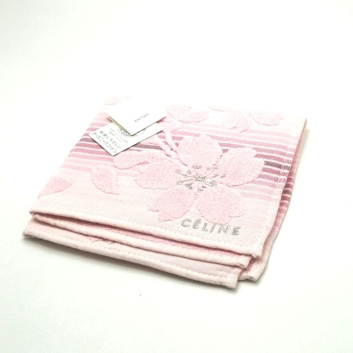 当店でのお買物でSPUトータルP10倍～メール便対応OK【売れ筋】【未使用ハンカチ】CELINEセリーヌタオルハンカチ【ピンク系】