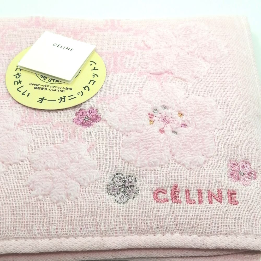 GWも当店でお買い物♪全品P10倍メール便対応OK【売れ筋】　【未使用ハンカチ】CELINEセリーヌタオルハンカチ【ピンク系】