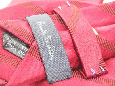 【中古ネクタイ】メール便対応OKPaul Smithポールスミスネクタイ【ストライプ・レジメンタル系】【レッド系】【ランクAB】【ネクタイ中古】