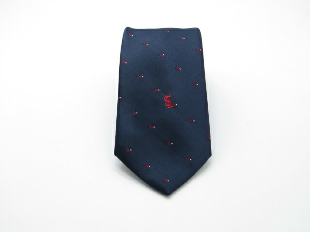 当店でのお買物でプラス5倍ポイントアップ♪【中古ネクタイ】メール便対応OKYVESSAINT LAURENTイヴサンローランネクタイ【パターン・規則柄系】【ネイビー系】【ランクA】【ネクタイ中古】