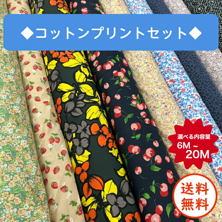 ◆コットンプリントセット◆ 送料無料 生地 素材 手芸 手作り ハンドメイド カットクロス ハギレ 子供服 大人服 布小物 綿 コットン インテリア カーテン レッスンバッグ 福箱 ハッピーバッグ HAPPYBAG お楽しみ袋 大容量 入園 入学