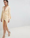 エイソス レディース ワンピース トップス ASOS DESIGN kimono button plunge midi dress Buttercream