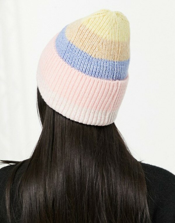 モンキ レディース 帽子 アクセサリー Monki recycled beanie in multi stripe Pink stripe