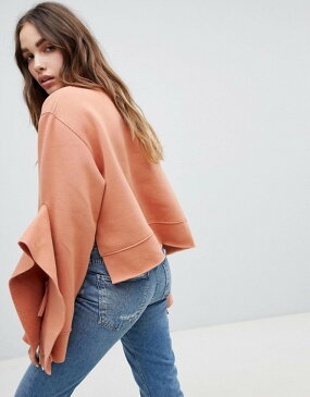 スタイルナンダ レディース パーカー・スウェット アウター STYLENANDA Sweatshirt With Sleeve Detail Orange