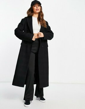 トップショップ レディース コート アウター Topshop self check double breasted long coat in black Black