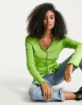 エイソス レディース カーディガン アウター ASOS DESIGN cardi with frill detail in green Green