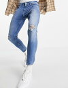プルアンドベアー メンズ デニムパンツ ボトムス Pull&Bear premium super skinny fit jeans in light blue with rips Blues