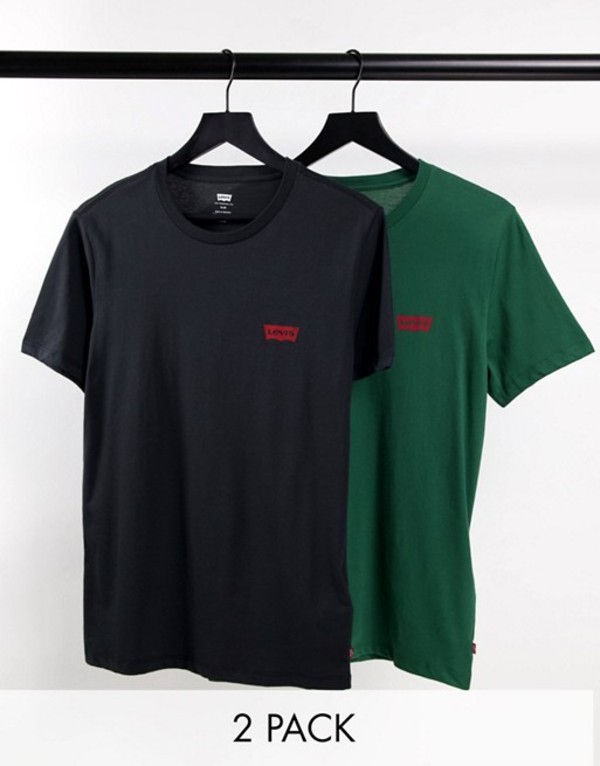 リーバイス メンズ シャツ トップス Levi's 2 pack t-shirts in green/black with batwing logo exclusive to ASOS DARK GREEN