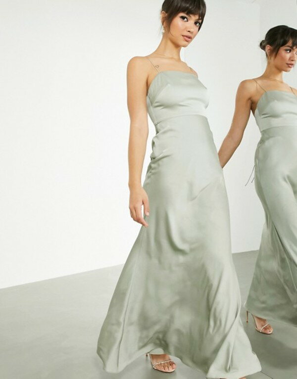 エイソス エイソス レディース ワンピース トップス ASOS EDITION satin square neck maxi dress with tie back in sage green Sage green