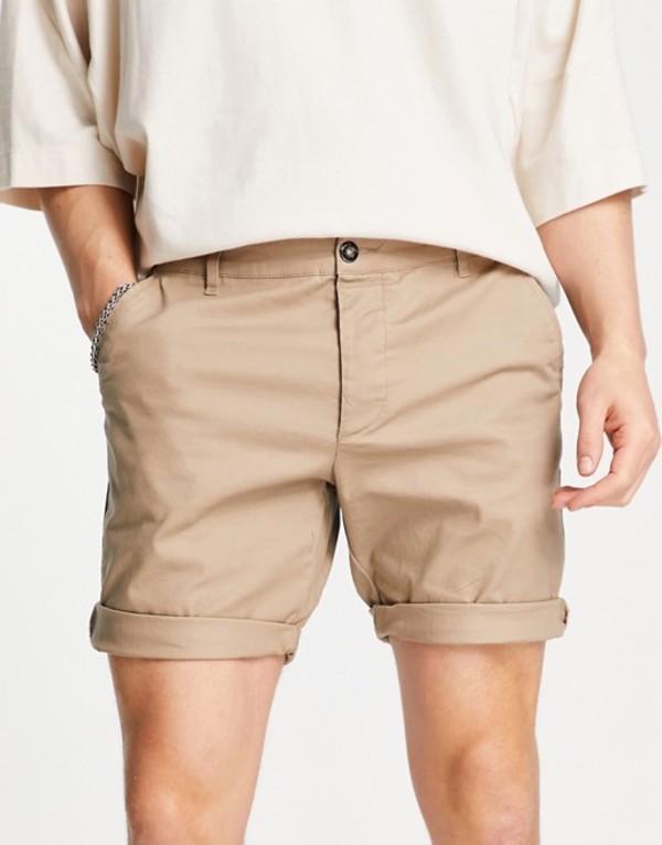 エイソス メンズ ハーフパンツ・ショーツ ボトムス ASOS DESIGN slim chino shorts in stone STONE