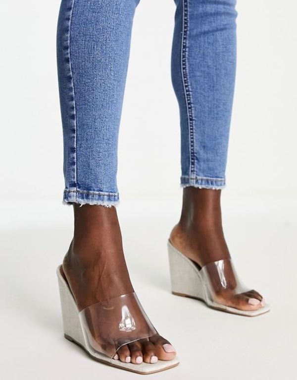 エイソス レディース サンダル シューズ ASOS DESIGN True high wedge mules in clear and natural Linen