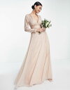 エイソス エイソス レディース ワンピース トップス ASOS DESIGN Bridesmaid ruched waist maxi dress with long sleeves and pleat skirt Soft blush