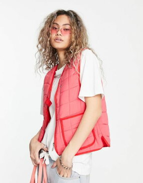 プルアンドベアー レディース タンクトップ トップス Pull&Bear quilted vest in red RED