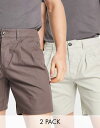 エイソス メンズ ハーフパンツ ショーツ ボトムス ASOS DESIGN 2 pack chino cigarette shorts in brown and beige save Flacon / Pelican